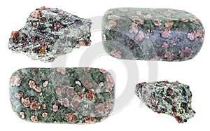 Set of various eclogite stones cutout on white