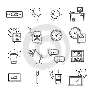 Set of various educational and time conceptual vector icons