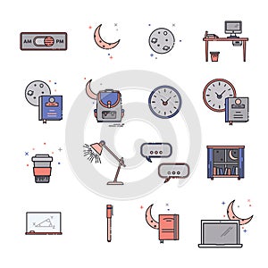 Set of various educational and time conceptual vector icons