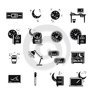 Set of various educational and time conceptual vector icons