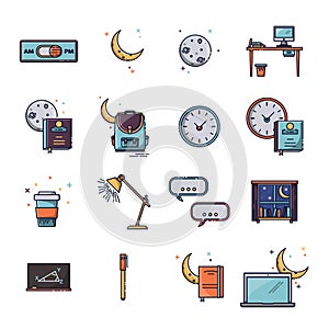 Set of various educational and time conceptual vector icons