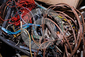 Set of various electrical wires, cable in the garage