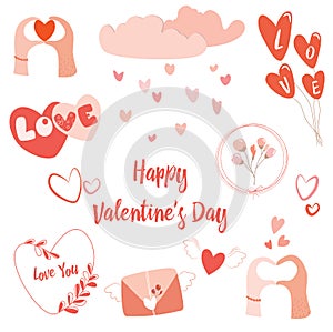 Set of various elements for Valentine`s Day