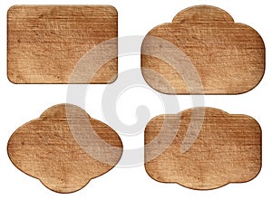 Set of various empty wooden sign or shapes