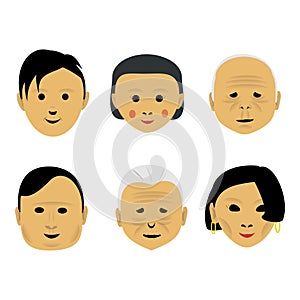 Set of various faces of old people. Vector illustration in flat style.