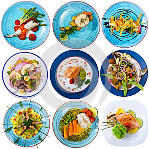 Set of various fish dishes