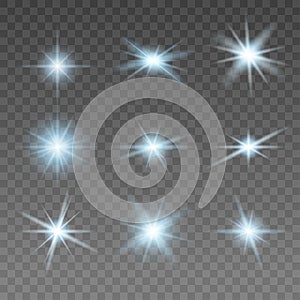 Set of various flare elements. Vector illustration with light effects for design.