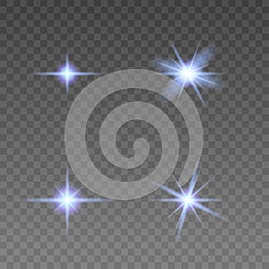 Set of various flare elements. Vector illustration with light effects for design.