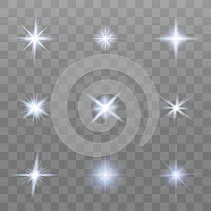 Set of various flare elements. Vector illustration with light effects for design.