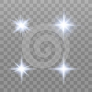 Set of various flare elements. Vector illustration with light effects for design.