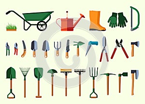 Set of various gardening items.