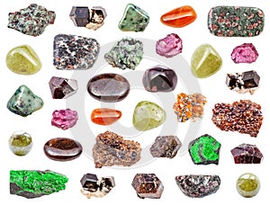 Set of various Garnet gemstones isolated