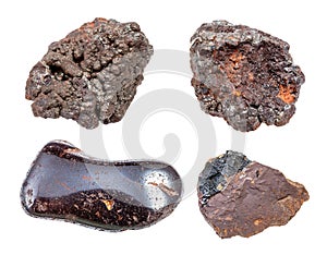 Set of various Goethite rocks isolated on white