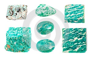 Set of various green Amazonite gemstones