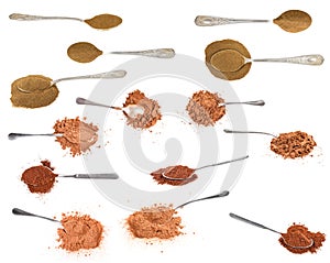 Set of various ground drinks isolated on white