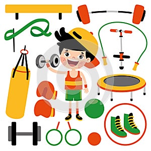 Set Of Various Gym Elements