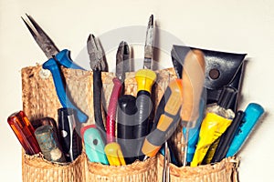 Set of various handyman tools