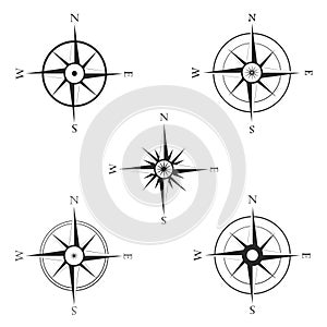 Set of various icons of navigation compass.