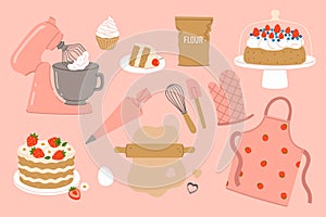 A set of various items for preparing confectionery products. Vector graphics
