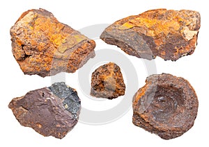 Set of various Limonite  brown iron ore rocks
