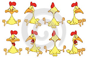 Set of Cute Chickens in Different Poses for you Design. Cartoon Character