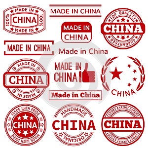 Set of various Made in China red vector graphics