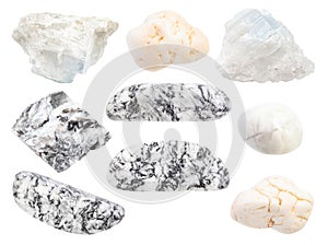Set of various Magnesite stones isolated on white