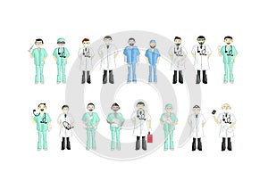 Set of Various Male Doctors on White Background
