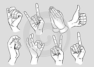 Set of Various Male Hand Gesture