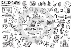 Set of various marketing hand drawn vector doodles