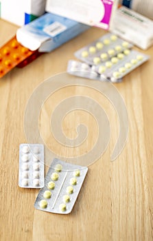 Set from various medicines in blister packaging