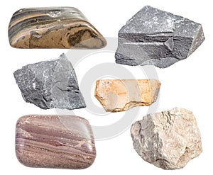 Set of various mudstone rocks isolated