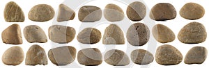Set of various natural pebble stones