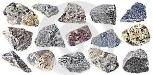 Set of various nepheline stones cutout on white