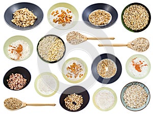 Set of various oatmeals and oat seeds isolated