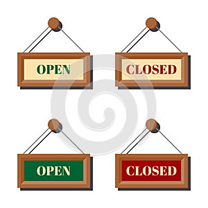 Set of various open and closed business signs for door or shop window