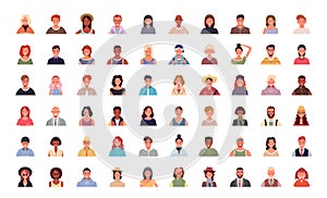 Set of various people avatars. User portraits. Different human face icons. Male and female characters. Smiling men and women.