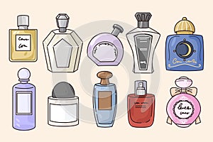 Set of various perfume bottles