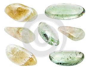Set of various Prasiolite green quartz gemstones photo