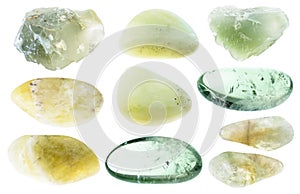 Set of various prasiolite stones cutout on white photo
