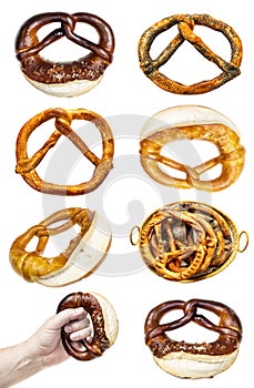 Set of various pretzels isolated on white