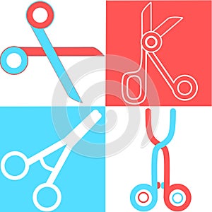 Set of various professional medical Scissors. Surgical Instrument, Medical clamp icon. Medical equipment. Isolated scissors icon