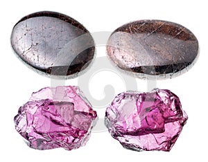 Set of various pyrope gem stone cutout