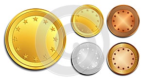 set of various realistic gold dollar coin. 3D Illustration.