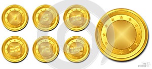 set of various realistic gold dollar coin. Eps.