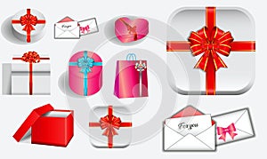 Set of various realistic valentine gift with ribbon