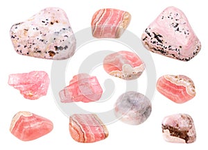 Set of various Rhodochrosite gemstones isolated photo