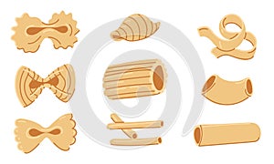 A set with various shapes of pasta. A collection of vector illustrations, suitable for the visual design of Italian