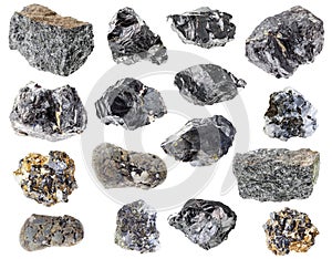 Set of various sphalerite stones cutout on white