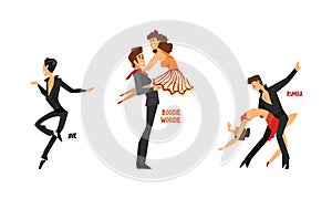 Set of Various Styles of Dancing, Professional Dancers Performing Rumba, Boogie Woogie, Jive Cartoon Vector Illustration photo